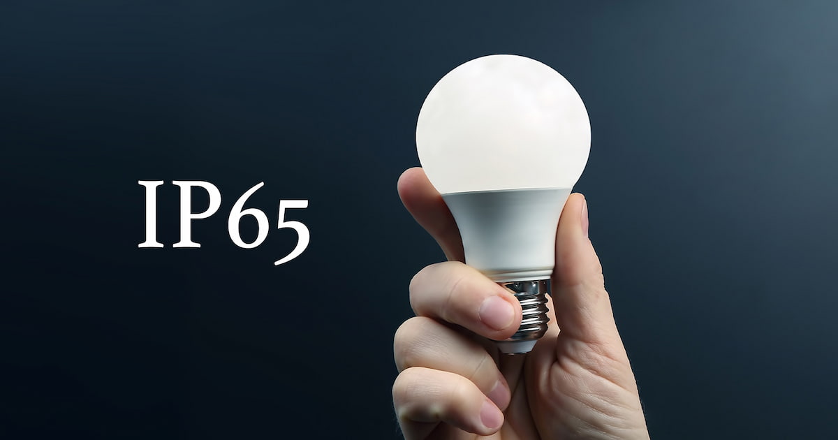 防水規格IP65のLED電球を手に持つ様子。屋外イルミネーションには防水性能の確認が重要